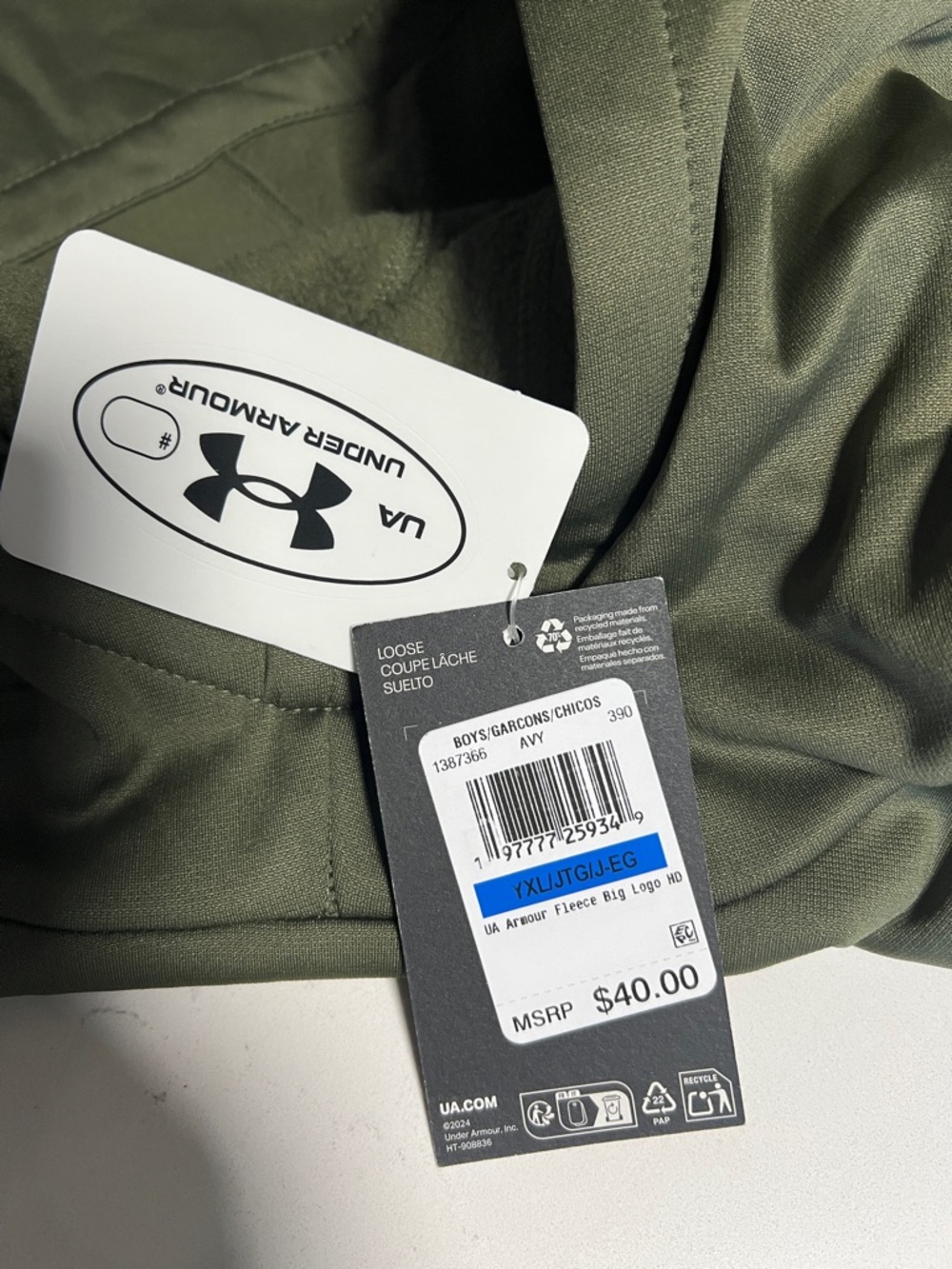 Under Armour Olive Green Pullover Hoodie with Black Logo - Picture 4 of 4